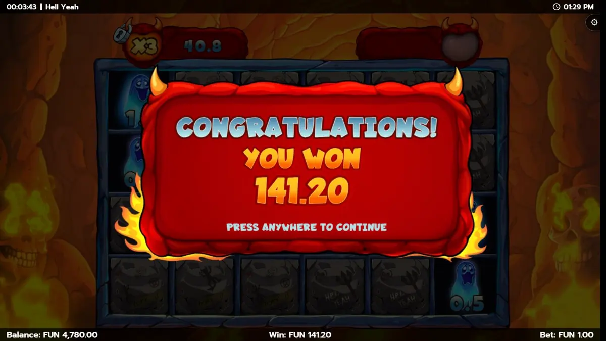 A vibrant and macabre scene from the Hell Yeah slot featuring the devil character and collector reels.